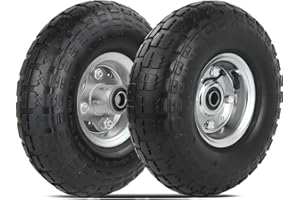 IOCOCEE 2 Pack 4.10/3.50-4" Pneumatic Air Filled Heavy-Duty Wheels/Tires,10" All Purpose Utility Wheels/Tires for Hand Truck/Utility Cart/Garden Cart,5/8" Center Bearing,2.25" Offset Hub…