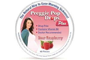 Preggie Pop Drops Morning Sickness Candy - Pregnancy Relief Drops Fortified with Vitamin B6. Morning Sickness Relief Soothing Tummy Drops - Sour Raspberry, 48 Count