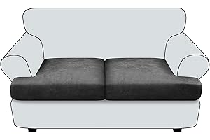 Imnopqr T Cushion Loveseat Sofa Cover Leather-Look 2PC Stretch Sofa Seat Cushion Slipcover Individual Couch Seat Covers with Elastic Bands, Pet-Friendly, Non-Slip, Easy Fit - Dark Grey