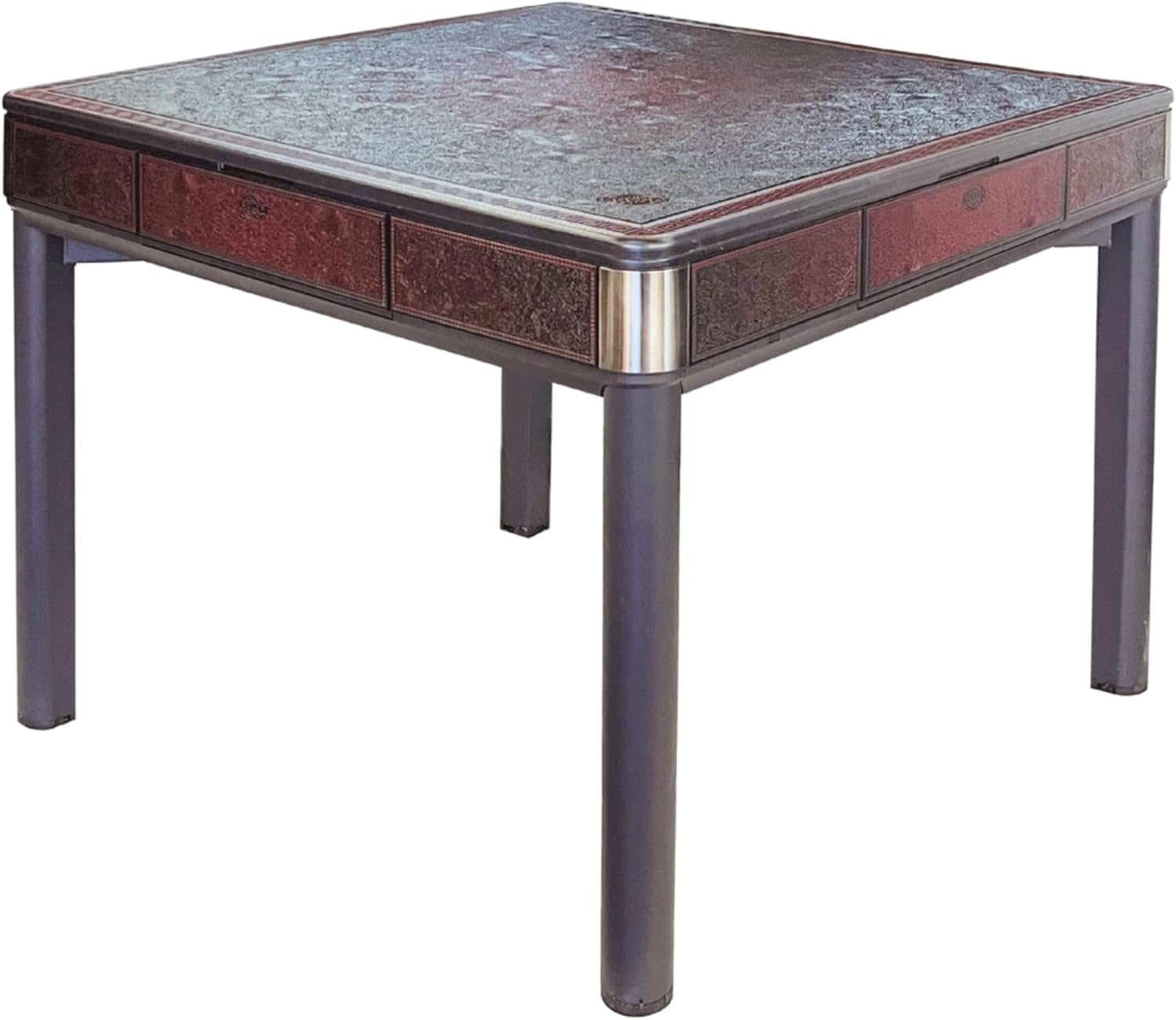 Photo 1 of *****IT COMES IN A SET OF 4 BOXES.*** USA MJ Vintage-Style Automatic Mahjong Table with Carved Wooden Table Top Design, Burgundy Numbered Tiles, Roller Coaster Chinese/Filipino/American Style, 40mm Tiles