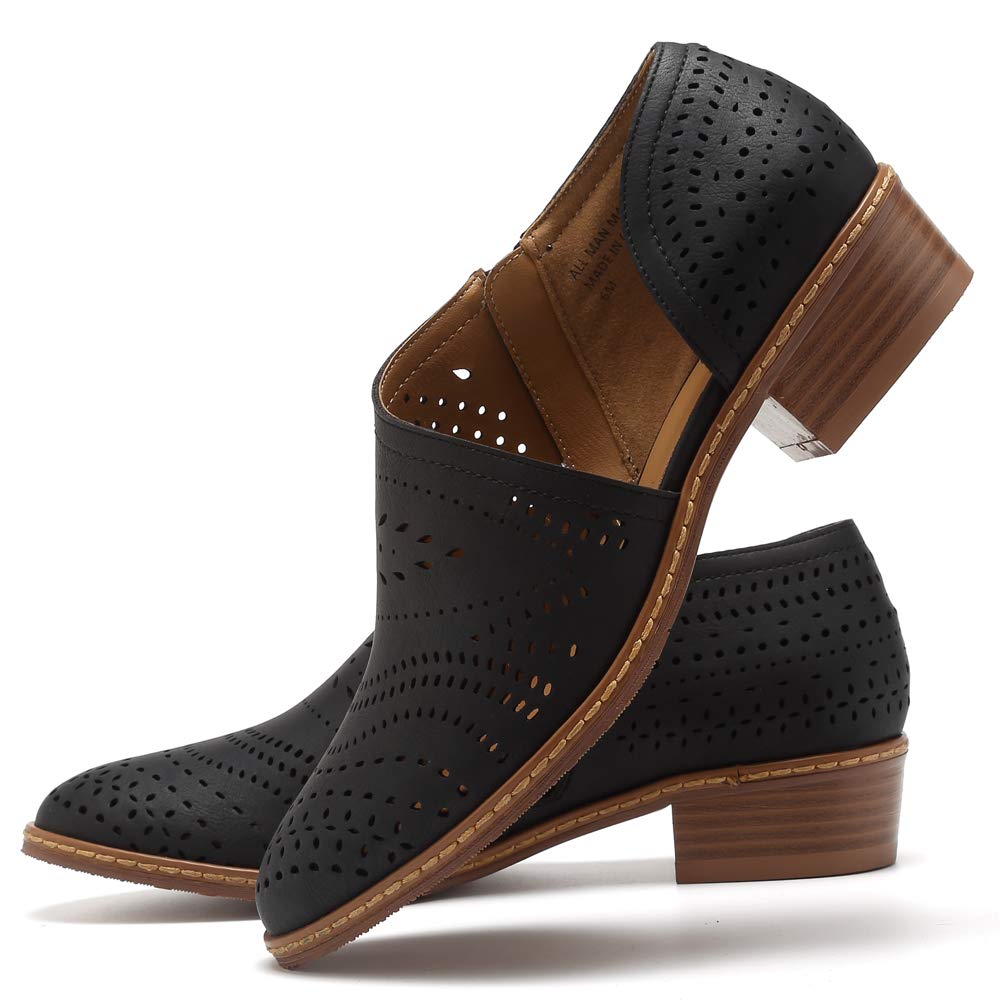 Susanny Chunky Heels Ankle Boots for Women Slip On Loafers Block Low Heel Dress Comfortable Casual Shoes Booties Black 8…