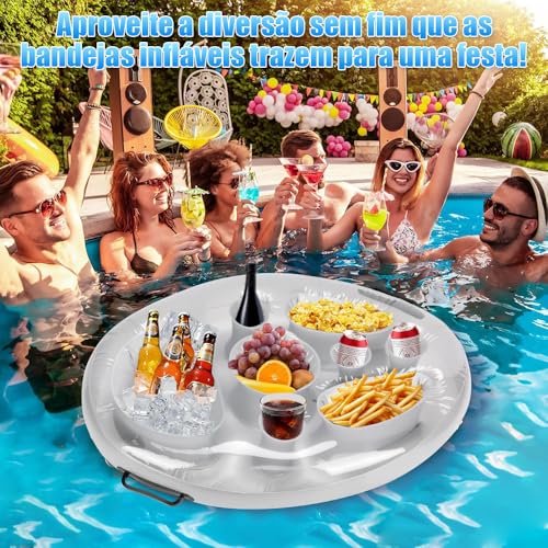 Genérico - Bandeja de Flutuante Inflável, Suporte Inflável Flutuante para Bebidas, 2 Alças, 70 × 50 cm