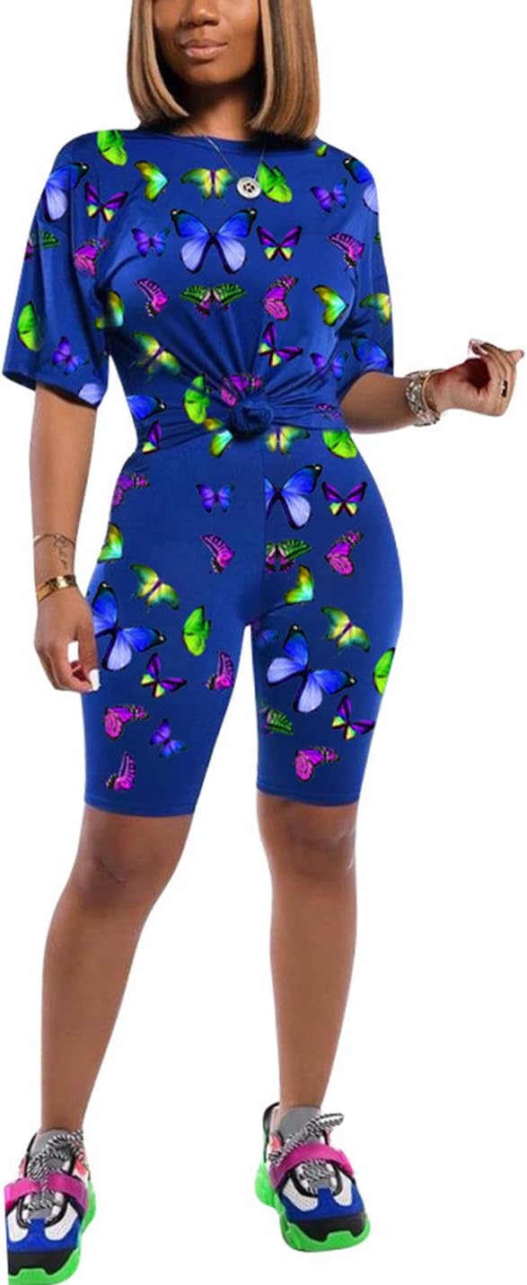 Arlita Women's 2 Piece Outfits Shorts Sets T-Shirt + Shorts Tracksuit Jumpsuit Romper