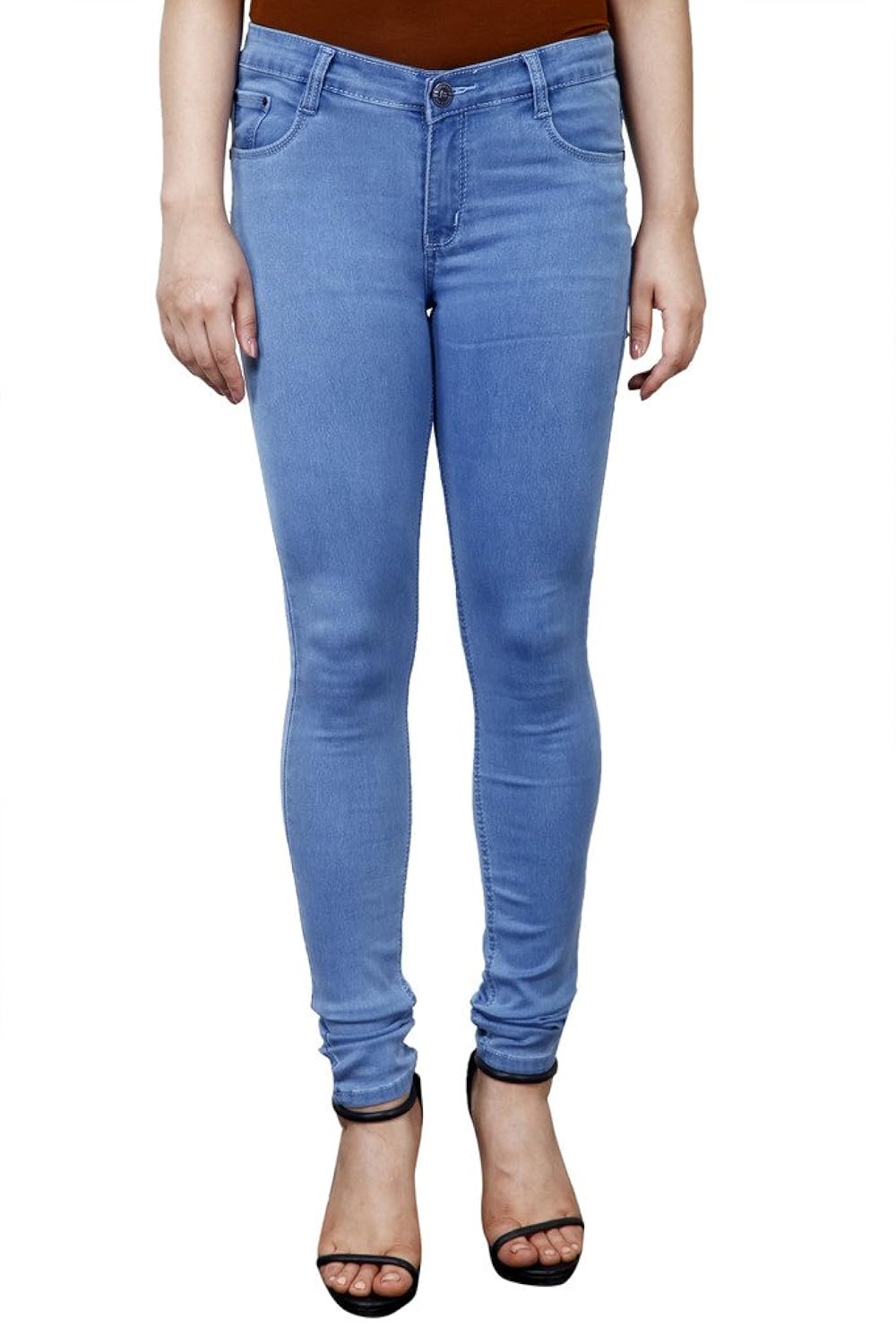 facts women denim stretchable mid blue skinny fit jeans