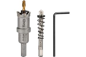 CENYB 15/16" (24mm) Tungsten Carbide Tipped Hole Saw with 2Pcs Titanium-Plated Pilot Drill Bits for Hard Metal,Stainless Steel,Iron,Aluminum Alloy,Wood and Plastic