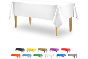 HSGUS 5 Pack Premium White Plastic Tablecloth - 108 x 54 in. Disposable Rectangle Plastic Table Cloth - Decorative Rectangle Table Cover Smooth Tablecloth - Disposable Table Cloths For Parties, Weddings.