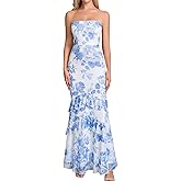 Parthea Women Strapless Floral Mermaid Maxi Dress Ruffled Bodycon Wedding Guest Formal Party Gown