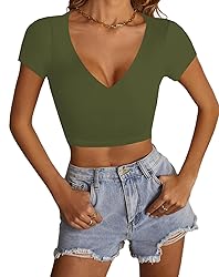 LYANER Women's Crop Tops V Neck Short Sleeve Summer