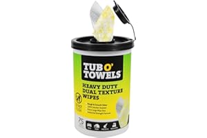 Tub O’ Towels TW75 Heavy-Duty 10" x 12" Size Multi-Surface Cleaning Wipes, Dual Texture, 75 Count Per Canister