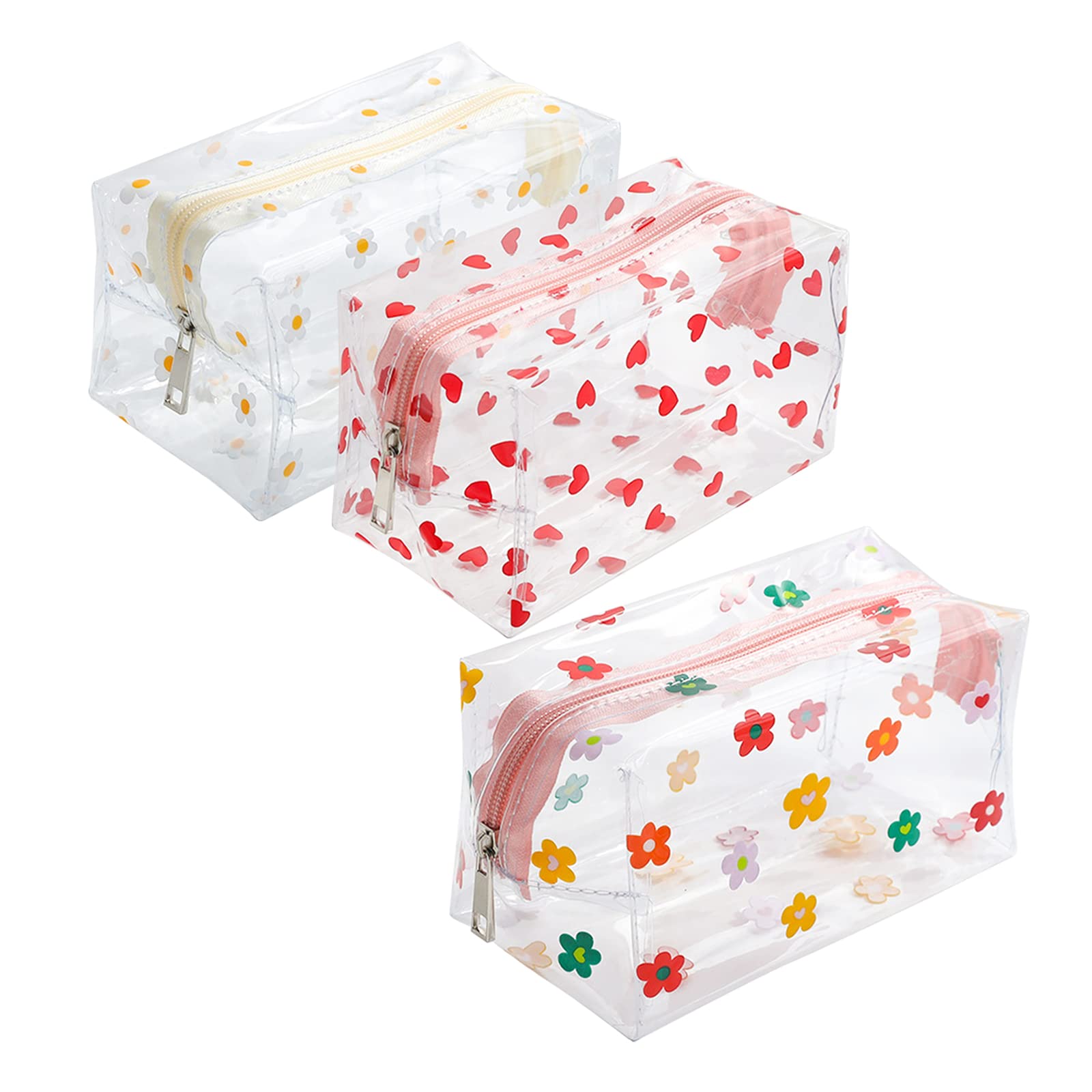 Cute Pencil Case Kawaii Pencil Pouch, Flowers Pencil Box Bag Clear Pen Case Organizer Holder, Large Capacity Stationery Storage Bag with Zipper for School Supplies, Travel, Office 3 Pack โ image 1