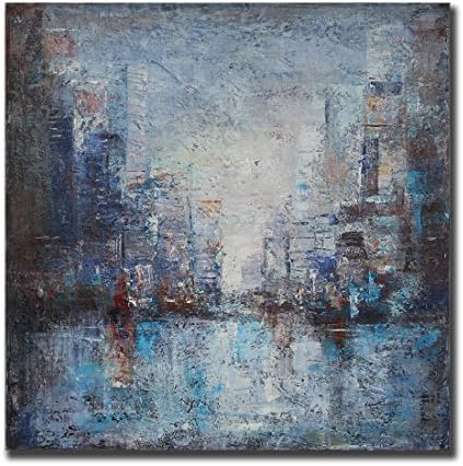 Hand-painted Modern Abstract Oil Paintings Wall Home Decor Extra Large-City In The Sea Picture Printed on Canvas Stretched and Framed Ready to Hang 47 x 47 inch Plus Size