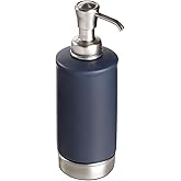 iDesign Hand Soap Dispenser for Bathroom or Kitchen - Refillable Soap Pump Bottle - Navy Blue/Brushed Nickel