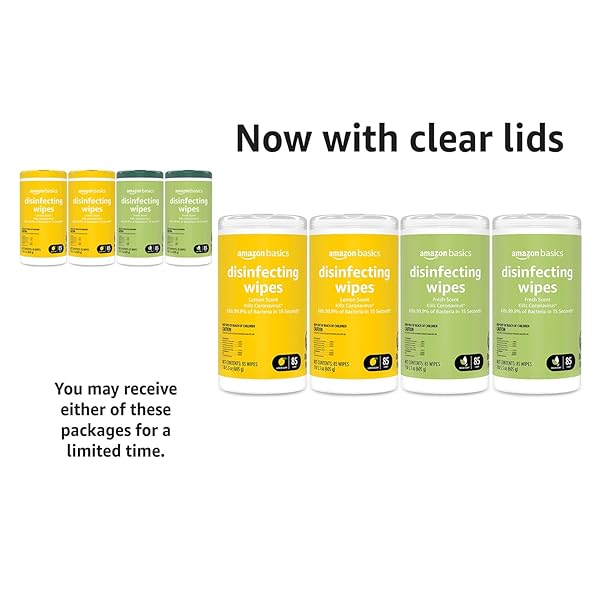 AMAZON BASICS DISINFECTING WIPES, LEMON & FRESH SCENT, SANITIZES/CLEANS/DISINFECTS/DEODORIZES, 340 COUNT (4 PACKS OF 85)