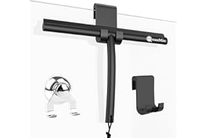 Quanmin Shower Squeegee with Hook Sucker Stainless Steel Silicone Rubber Core Glass Wiper Multi-Purpose Cleaner Household Squeegees for Shower Doors, Windows, Mirrors, Tiles and Car Glass,Black