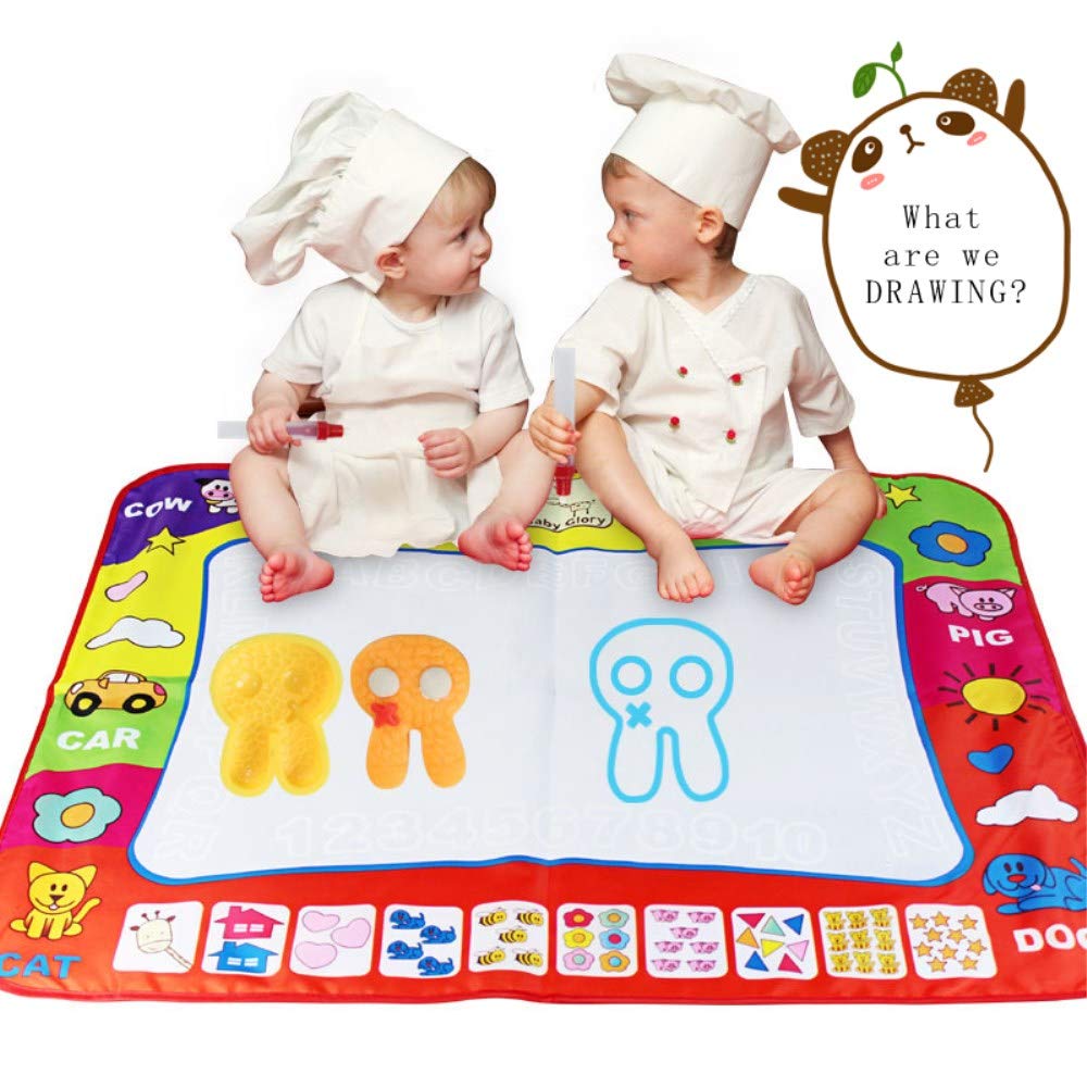AGXuanYi Magic Water Drawing Mat 4 Color Large 31.5 x 23.6in Water Doodle Painting Board Writing Mats with 2 Pens 8 Molds Kids Educational Learning Toy Gift for Boys Girls Toddlers