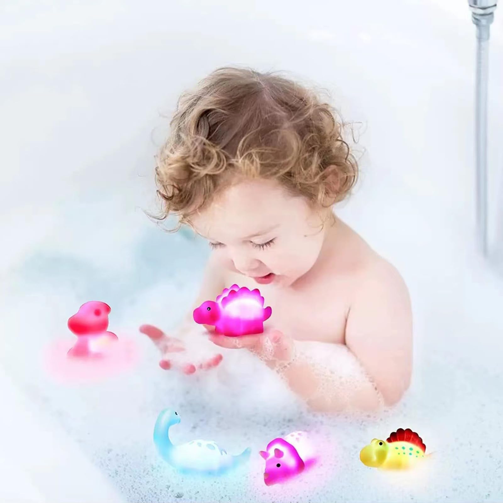 6 Stück Dinosaurier Badewannen Spielzeug Baby,Dinosaurier Schwimmendes Badewanne Spielzeug,LED Dinosaurier Badespielzeug Kinder,Wasserspielzeug Kinder Badespielzeug Baby Geschenk Badewannen Spielzeug 5