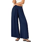 LOOKBOHO Women's Wide Leg Pants 2025 Summer Bootcut High Waist Travel Flowy Palazzo Casual Lightweight Smock Baggy Slacks Trouser with Pockets Navy Blue Small