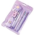 7 Pcs Cute Purple Stationery Set Kawaii School Supplies Office Supplies Including Ballpoint Pens Pencil Sharpener Highlighter Correction Tape Ruler Utility Knife (Purple)
