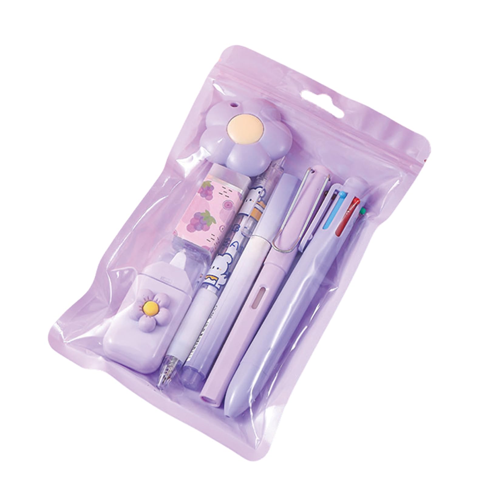 Photo 1 of 7 Pcs Cute Purple Stationery Set Kawaii School Supplies Office Supplies Including Ballpoint Pens Pencil Sharpener Highlighter Correction Tape Ruler Utility Knife (Purple)