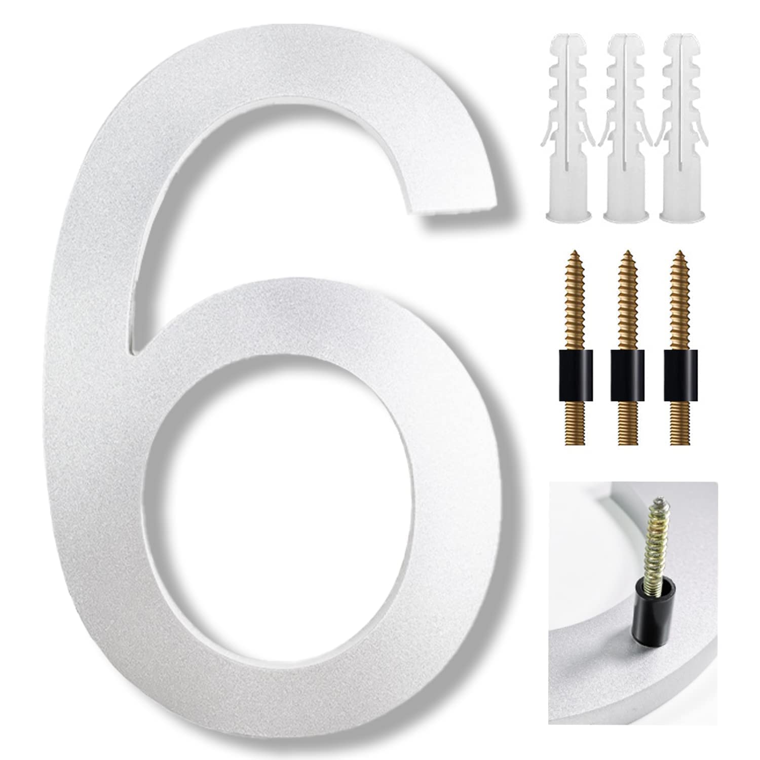 UoQo 8 Inch Large House Numbers Floating Sliver House Numbers Plaques Modern Door Numbers Plates Signs with Nail Kit for Outside Wall Address Garden Mailbox Dec, Strong Sliver Acrylic Material (6)