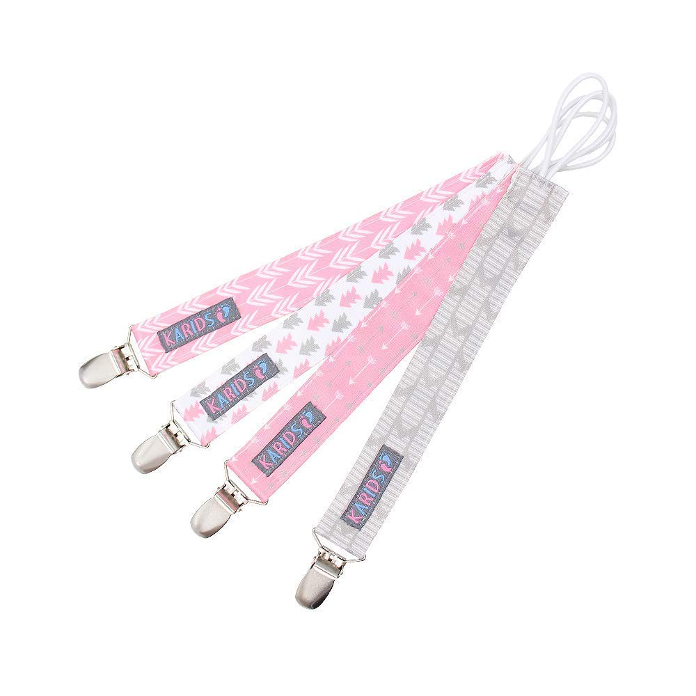 Pacifier Metal Clip (4 Pack) for Babies, Infants, and Toddlers - Unisex Modern Pacifier Holder for Binky, Soothie, Toys - Cute Durable Lightweight Baby Accessory Baby Girl Gifts -Girl Pack- : Baby