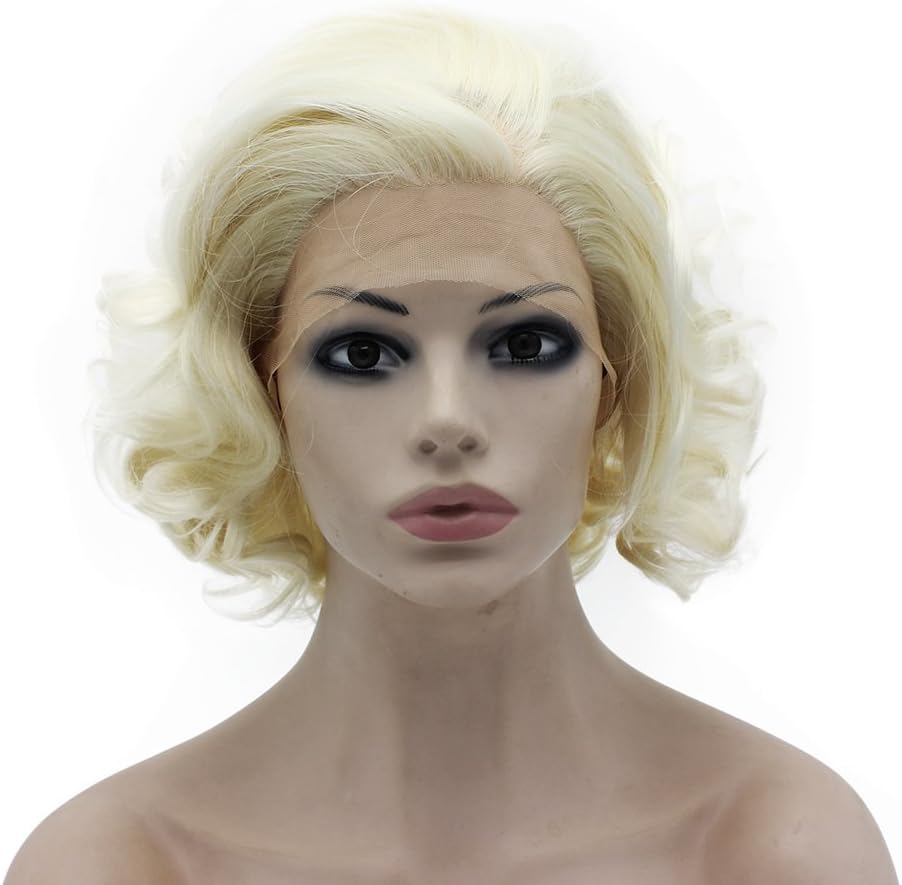 Short Curly Half Hand Tied Lace Front light blonde Stylish Wig