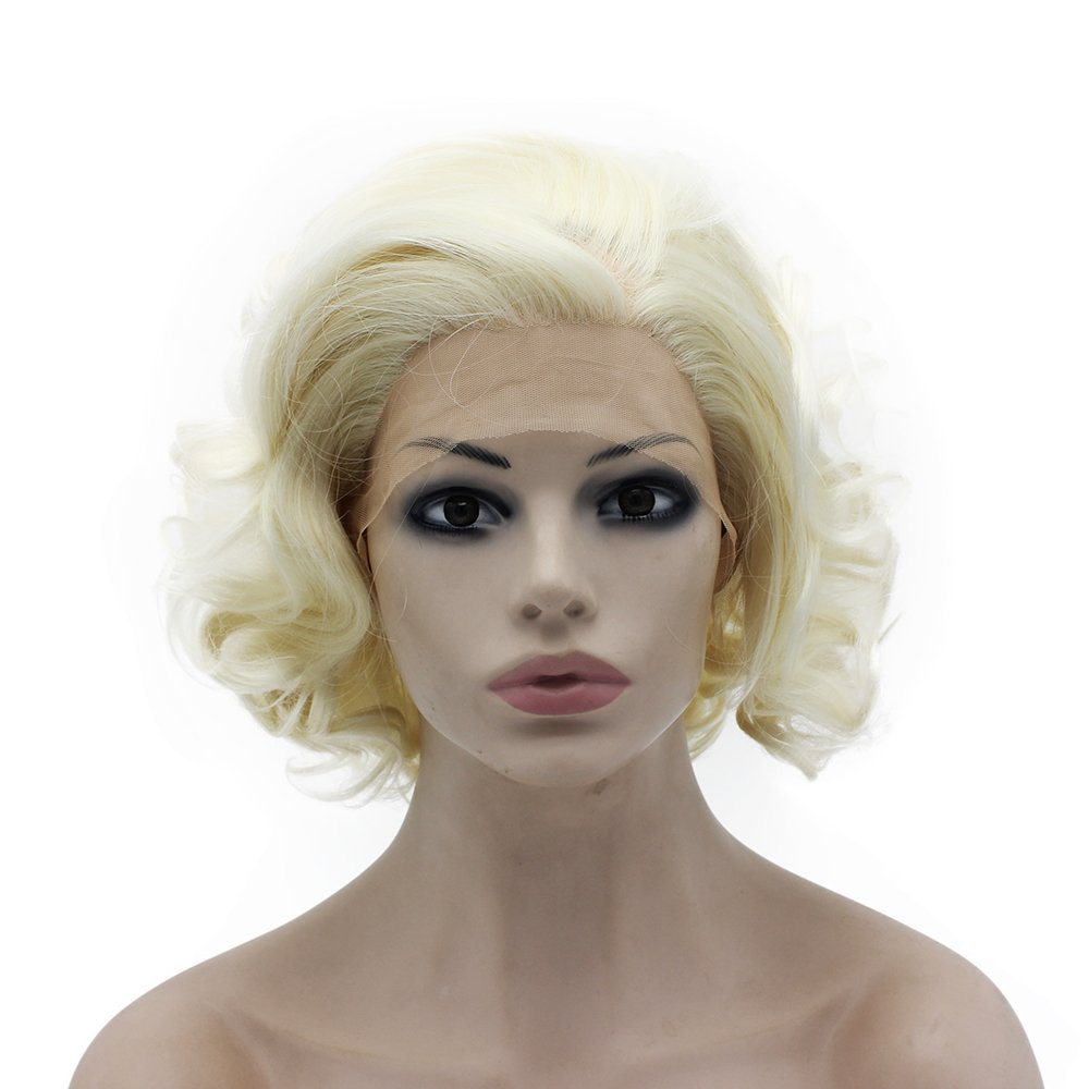 Short Curly Half Hand Tied Lace Front light blonde Stylish Wig