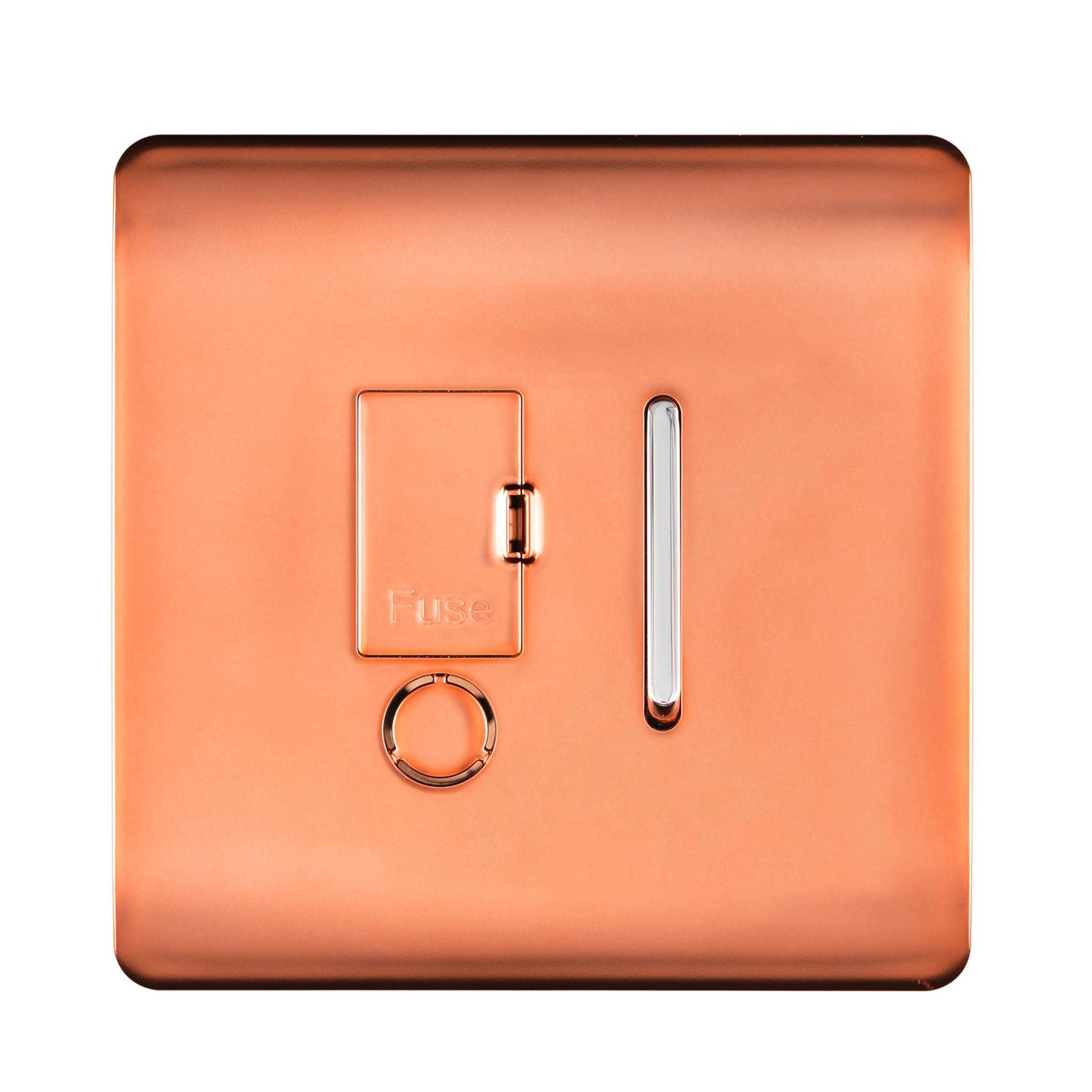 Trendi Switch Screwless Artistic Modern Glossy Tactile 230V Switched 13 A Single Fused Spur Connection Unit with Flex Outlet Chrome Rocker in Copper - Art-FSCPR