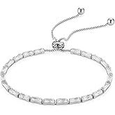 HZMAN Silver Tennis Bracelet, Adjustable Bracelet Made of 37 Pieces Artificial Crystals for Women