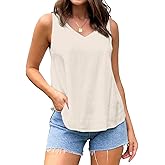 IDEALSANXUN Womens V Neck Linen Tank Tops Relaxed Fit Summer Hi-Low Sleeveless Shirts