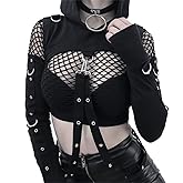 Gothic Crop Top Hoodie for Women Black Sexy Sweatshirt Goth Shirt
