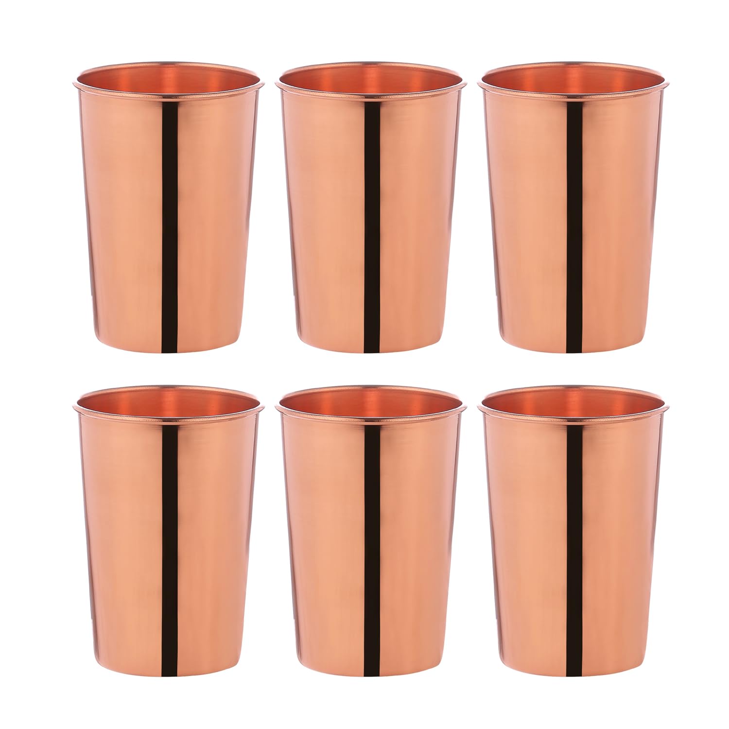 ANCIENTIMPEX Set of 6 Pure Copper Tumbler, 350 Ml Capacity for Ayurveda Health Benefits