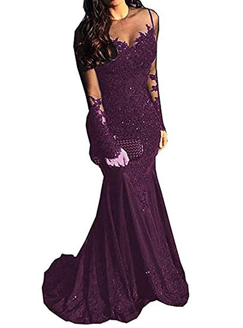UGLY Womens Long Sleeves Mermaid Prom Evening Dress Lace and Beaded UG107