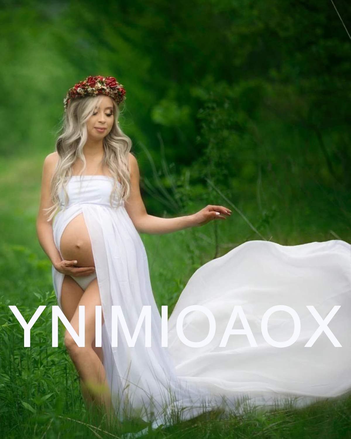 Women's Off Shoulder Strapless Maternity Dress for Photography Split Front Chiffon Gown for Photoshoot (White) at  Women’s Clothing store