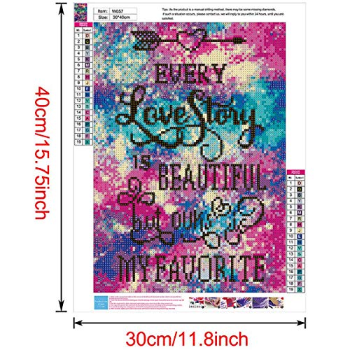 5D Diamond Painting Full Drill, 16"X12" Favorite Love Story DIY Diamond Painting by Number Kits, Rhinestone Crystal Drawing Gift for Adults Kids, 40x30cm Mosaic Making Art Painting for Wall Decor