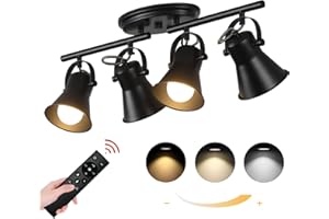 KEESFU 4-Light LED Track Lighting Kit,Black Semi Flush Mount Ceiling Light Dimmable with Remote Control,Modern Accent Lighting for Dining Room,Bedroom,Hallway,Kitchen.(Bulb Include)