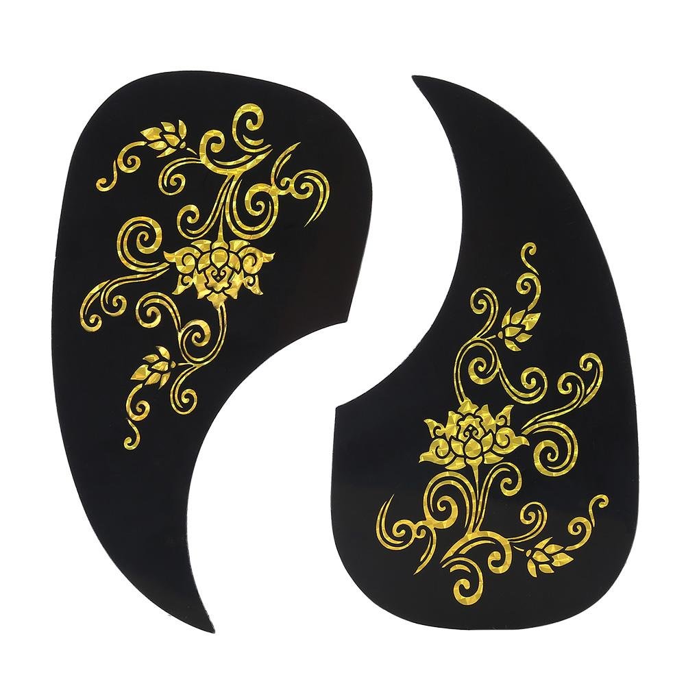 2Pcs Guitar Pickguard Sticker, Comma Shape Pick Guard Decal for Acoustic Guitar Accessory (Gold Vine)