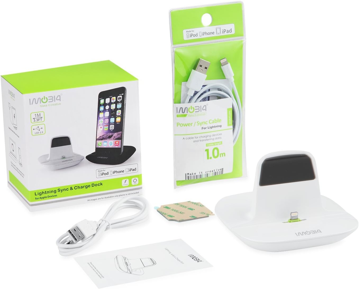 iMobi4 iPhone Charging Stand, Includes Lightning Cable, Docking Station for iPad Air, iPad Mini & iphone7/6/6S/Plus/5S/5C/5G (White) …