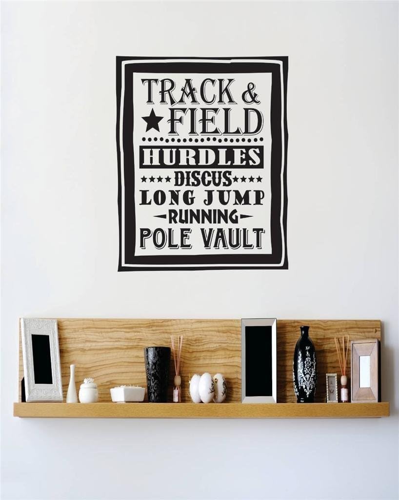 Track & Field Hurdles Discus Long Jump Running Image Sports Quote Bedroom Bathroom Living Room Picture Art Peel & Stick Mural Size: 12 Inches X 18 Inches