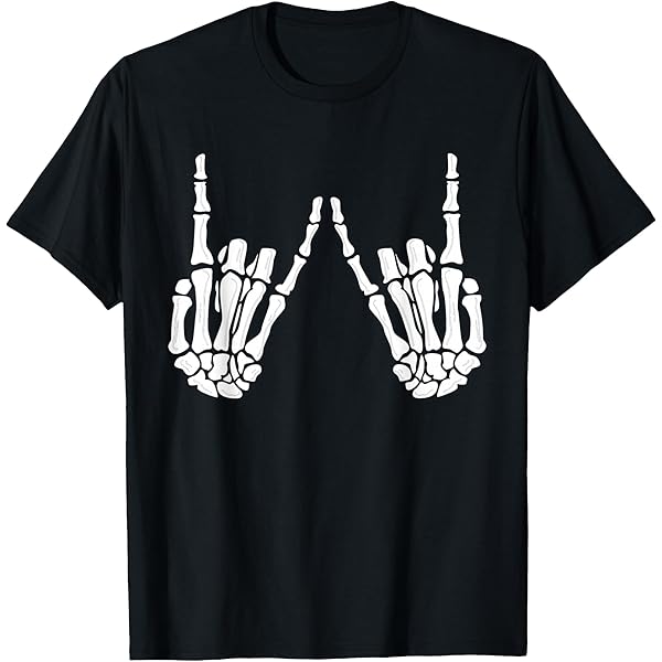 SKELETON HANDS チビTシャツ Amazon.com: Skeleton Hand Shirt | Devil Horns Rock Hand Gesture