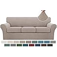 Turquoize 4 Piece Sofa Slipcover Sofa Covers for 3 Cushion Couch Soft Couch Cover for Dogs-Washable Sofa Furniture Covers with 3 Individual Cushion Covers,Feature Jacquard Fabric(3 Cushion Sofa, Sand)