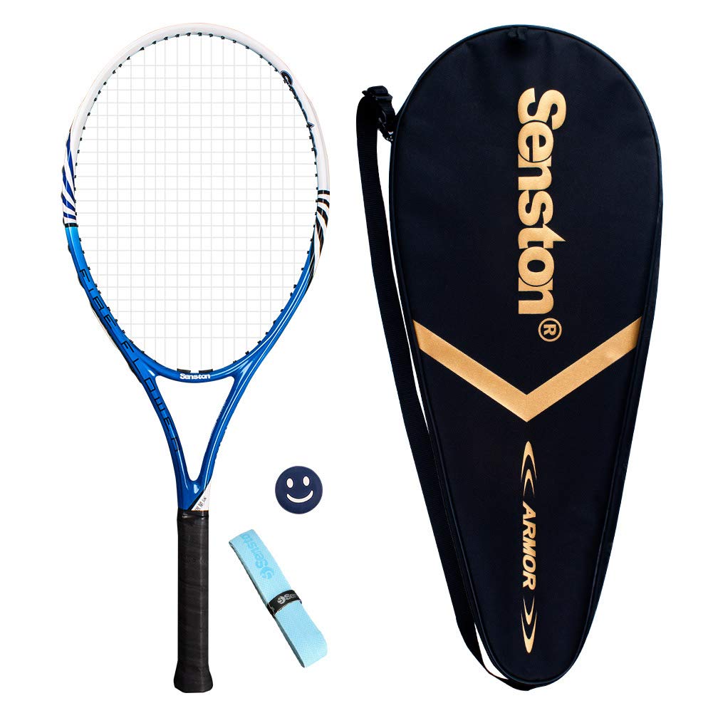 Senston27-Inch Adult Tennis Rackets 1 Pack-One-Piece Lightweight Design with Vibration Dampener, Overgrip & Carry Bag