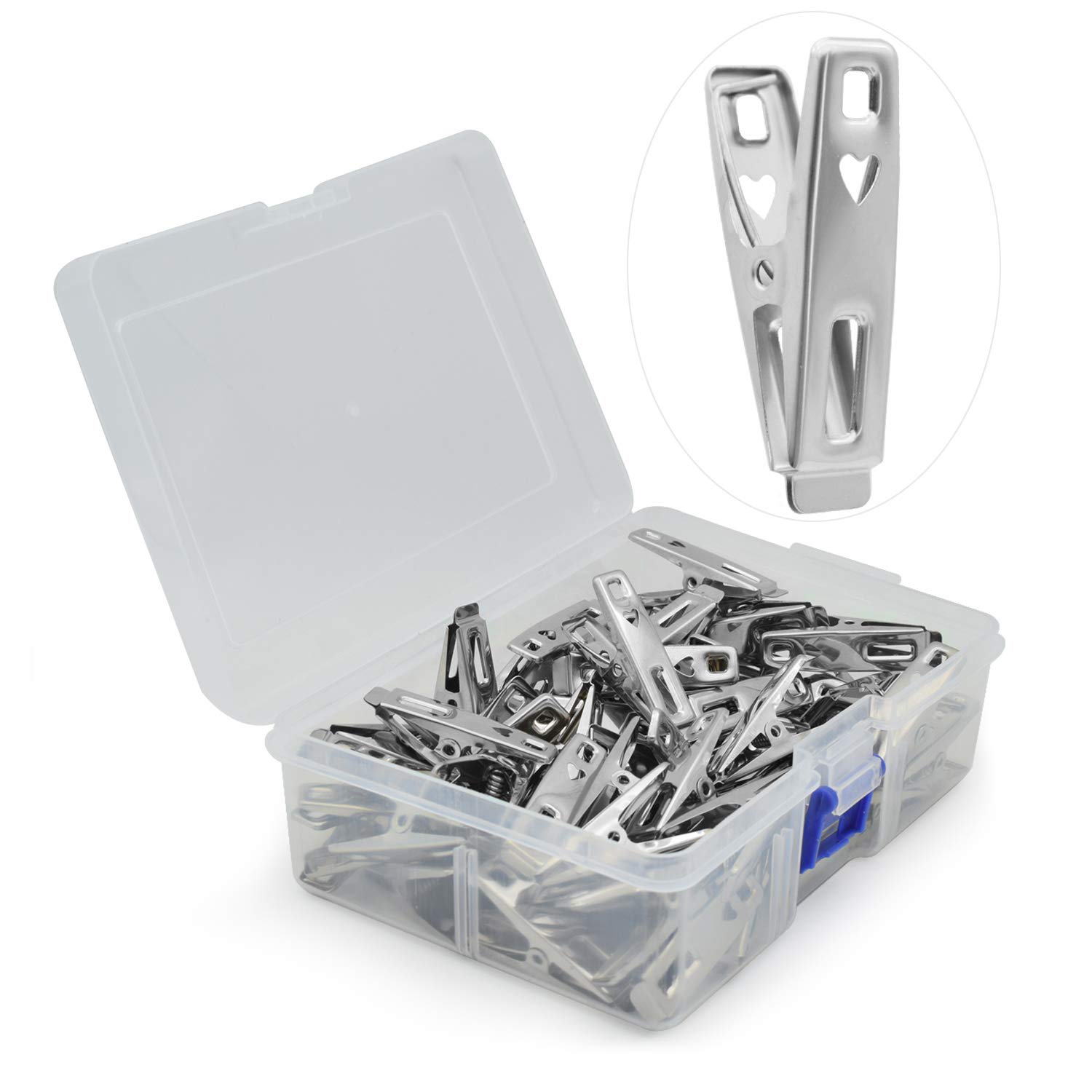 VIPbuy 60 Pcs Stainless Steel Laundry Pegs Metal Clothes Pegs Pins Clips with Storage Box for Clothes Sock Food Sealing Photos