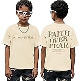 KEEVICI Boys Faith Over Fear Shirt Christian Jesus T Shirts for Kids Bible Verse Religious Graphic Tees Cotton Tshirt