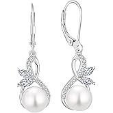 CARICY Pearl Earrings 925 Sterling Silver Infinity Butterfly Dangle & Drop Earrings for Women Leverback Earring with 10mm Freshwater Cultured Pearls Jewelry