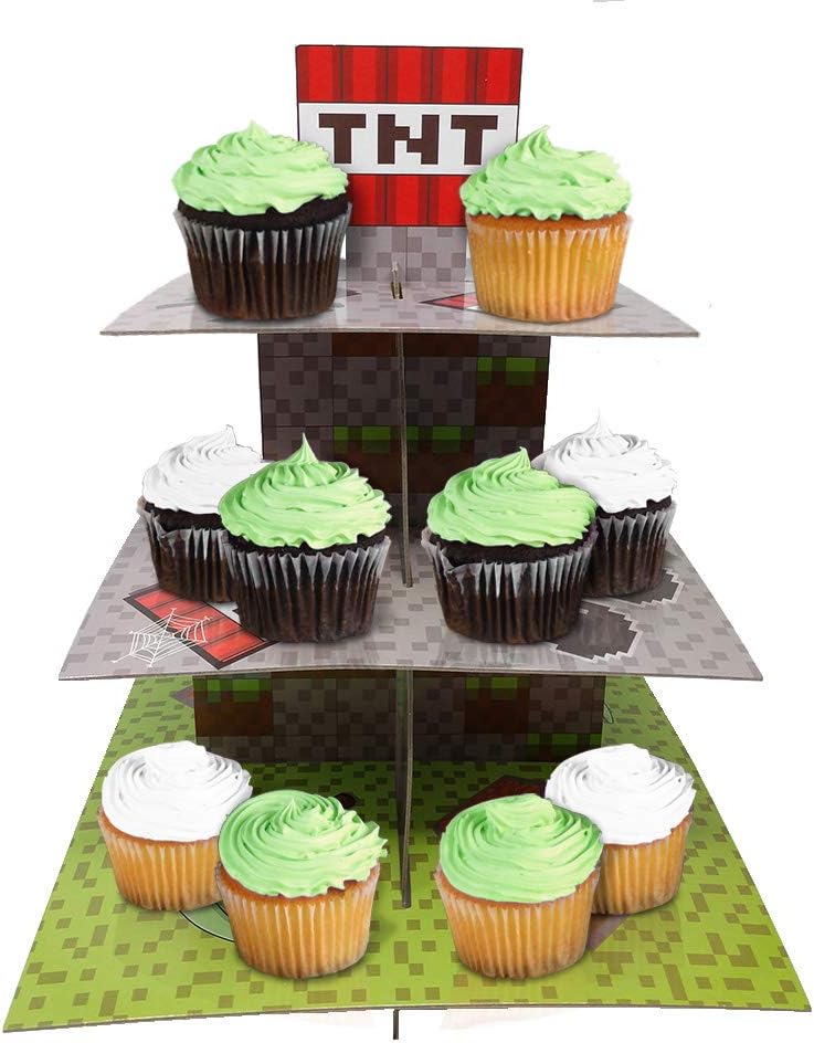 Amazon Mining Fun Tnt カップケーキスタンド ピックキット ピクセルデコレーション マインクラフトパーティー 誕生日 パーティー用品 ケーキデコレーション 3段 段ボールカップケーキスタンド Blueorchards ケーキスタンド 通販