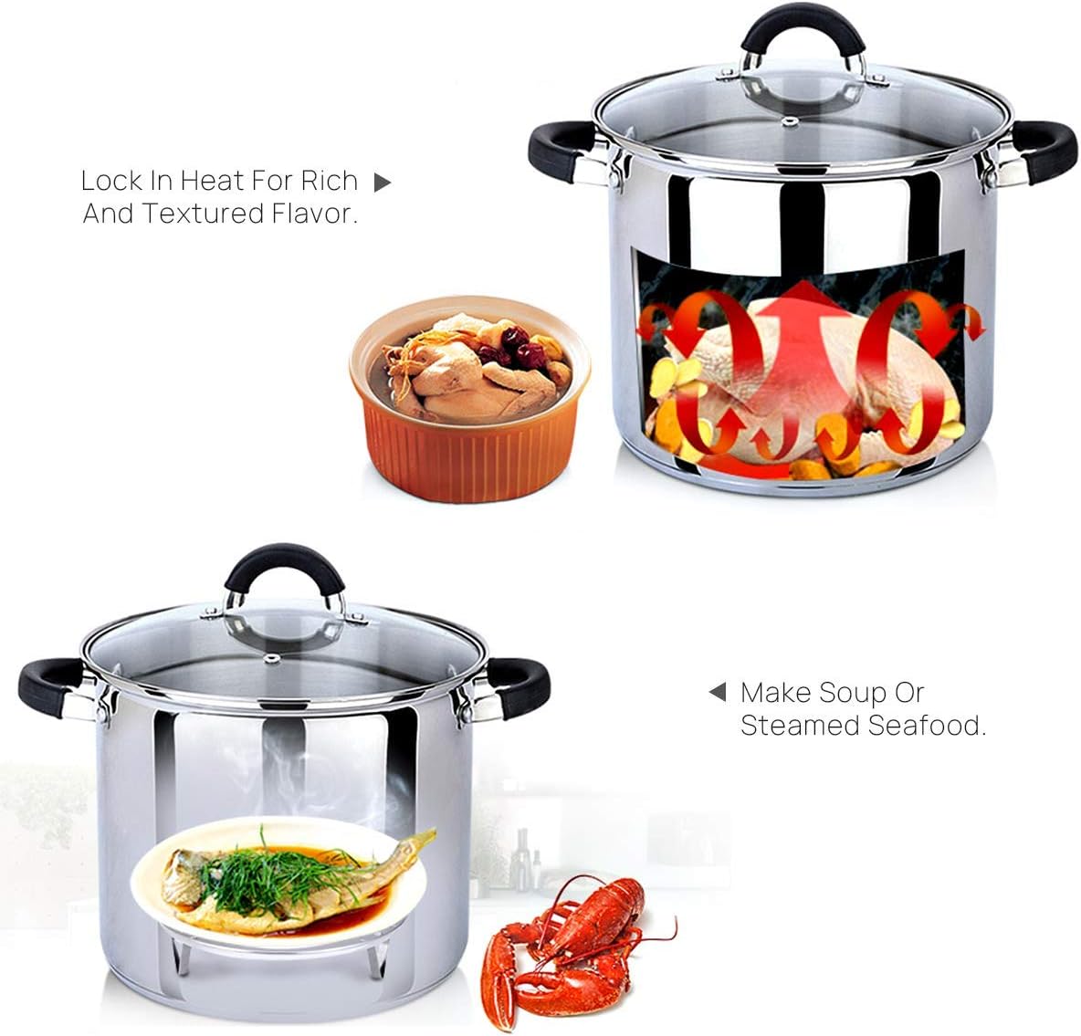 MAXCOOK Stainless Steel Stock Pot, 7.5 Quart Polished Heavy Cooking Pot with Lid, Good for Soup, Lobster, Stews.: Kitchen & Dining