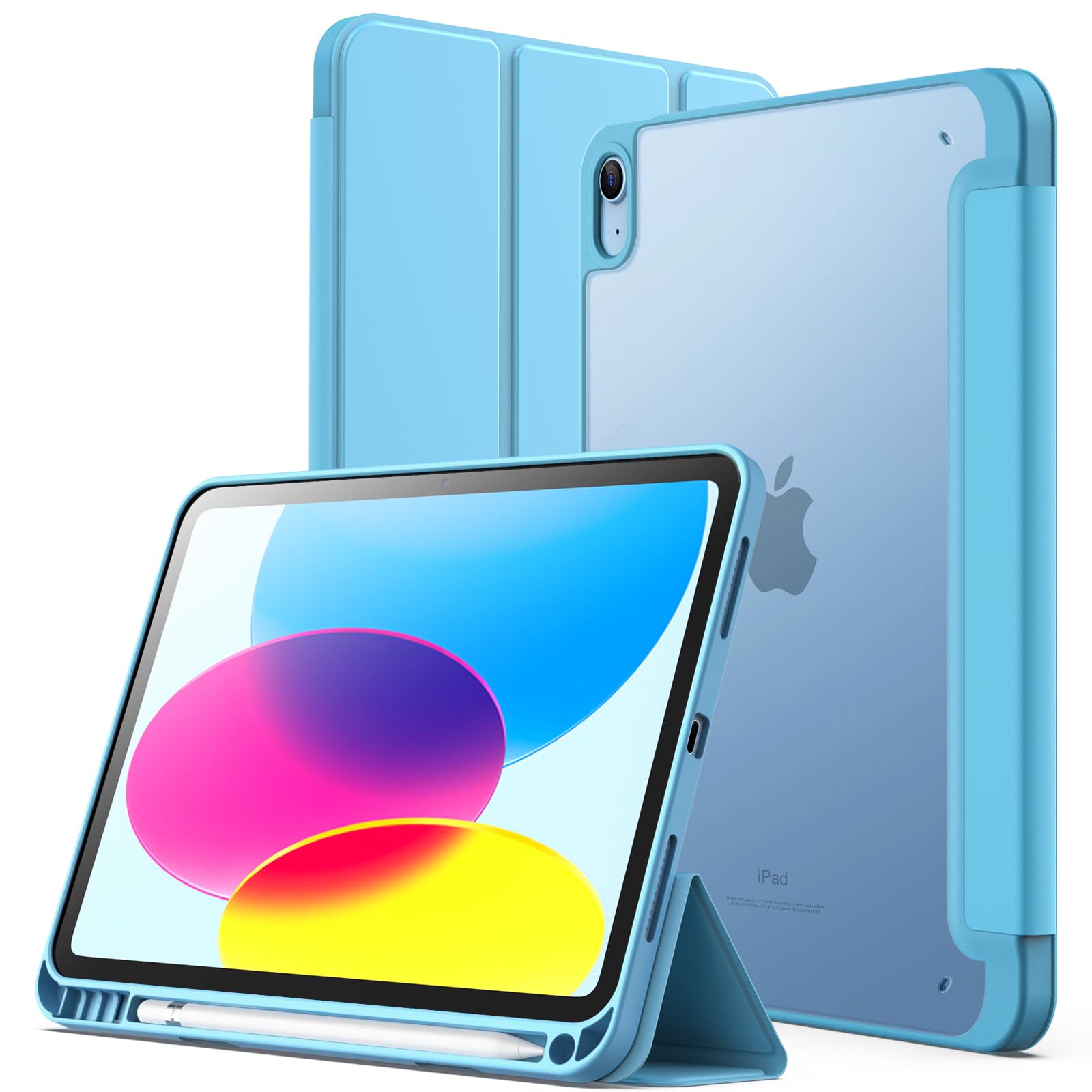 JETech Matte Case for iPad (A16) 11th/10th Generation (2025/2022) with Pencil Holder, Frosted Translucent Back Slim Stand Protective Tablet Cover (Sky Blue) — image 1