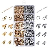 eBoot 1000 Pieces Jewelry Findings Kit Iron Fold Over Cord Ends Lobster Claw Clasps Jump Rings Extension Chains for Jewelry Making