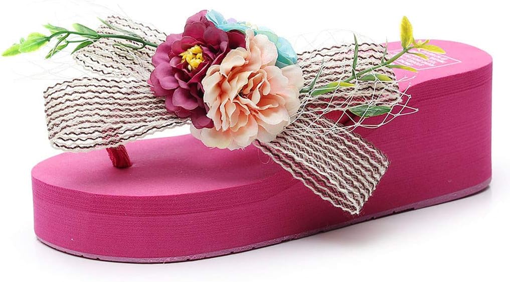 AOJIAN Shoes Women's Sandals Floral Wedges Bohemian Style Flip Flop Slide Slipper Clog Mule Hot Pink